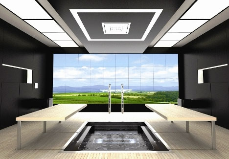 Futuristic Bathroom Layout High Tech Space Saving Design