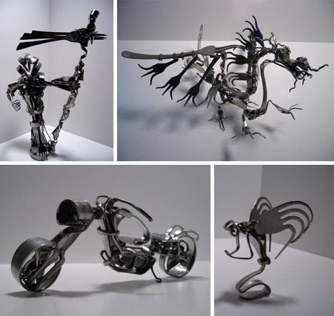 recycled metal fork art