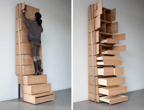 Space Saving Staircase Shelves For Floor To Ceiling Storage