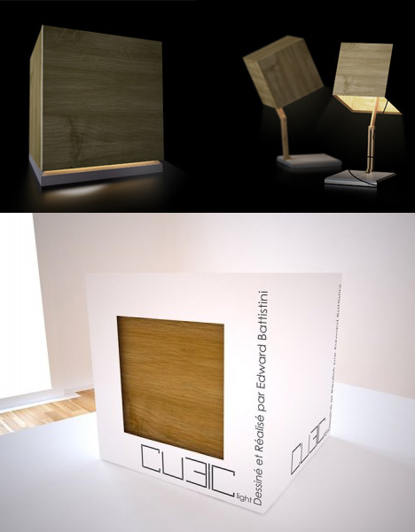 Articulating Secret Wood Cube Shade Conceals Desk Lamp Designs