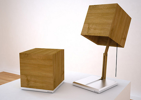 Wood Cube Shade Conceals Desk Lamp, Wooden Cube Desk Lamp