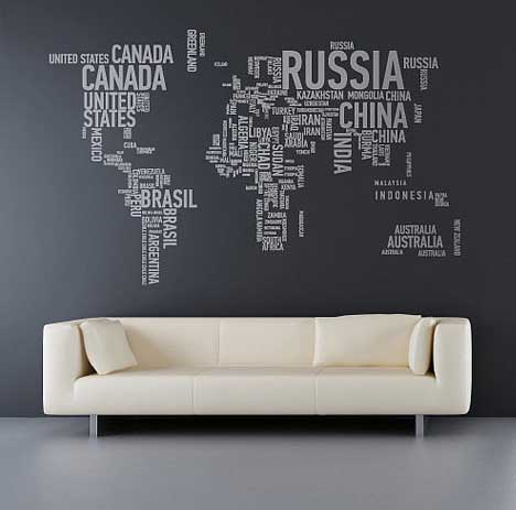 rango Confidencial Personalmente Geo-Typographies: World Map Wall Stickers Made of Words | Designs & Ideas  on Dornob