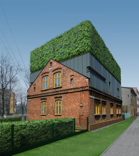 Sandwich House Addition Turns Brick A Frame To Green Box