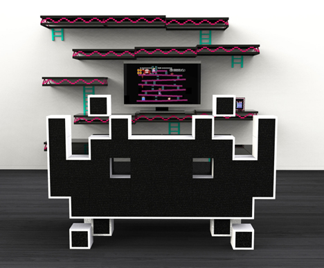 Geek Chic Space Invader Couch And Donkey Kong Shelves Designs