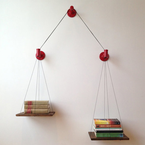 cush design studio red balance bookshelf