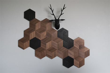 black and brown wall arrangement wood tiles