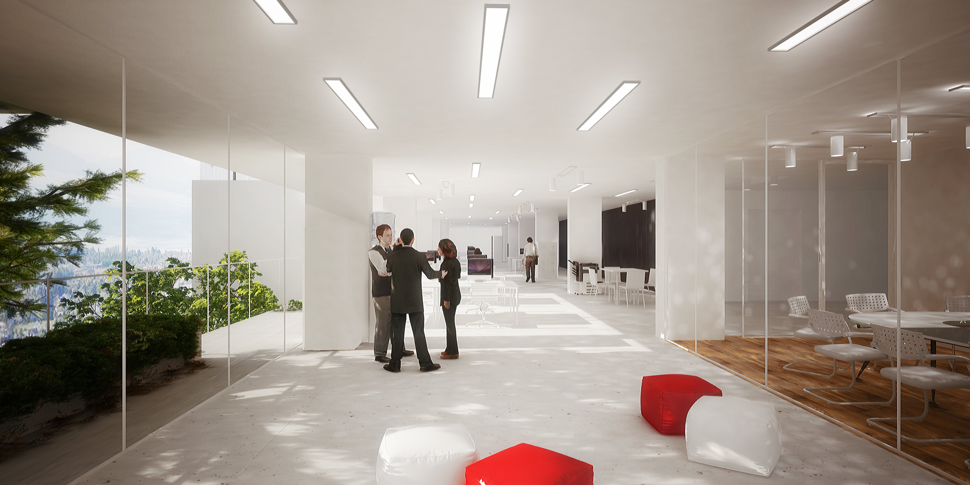 An office space rendering for the Tower of the Cedars project in Lausanne