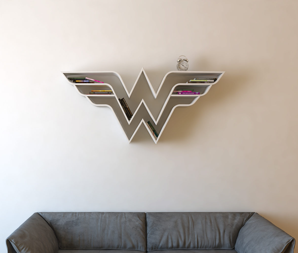 custom bookcase wonder woman logo