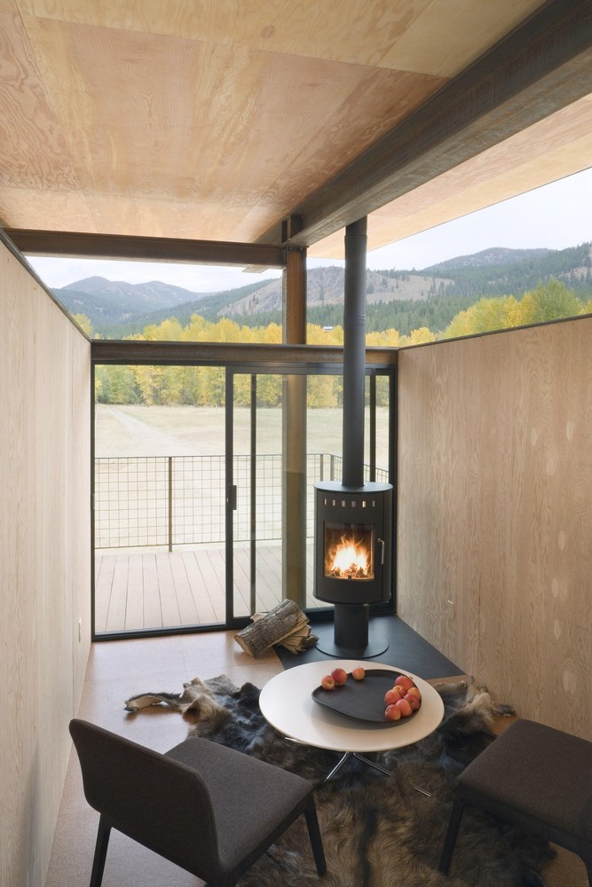 Rolling Huts by Olson Kundig wood stove
