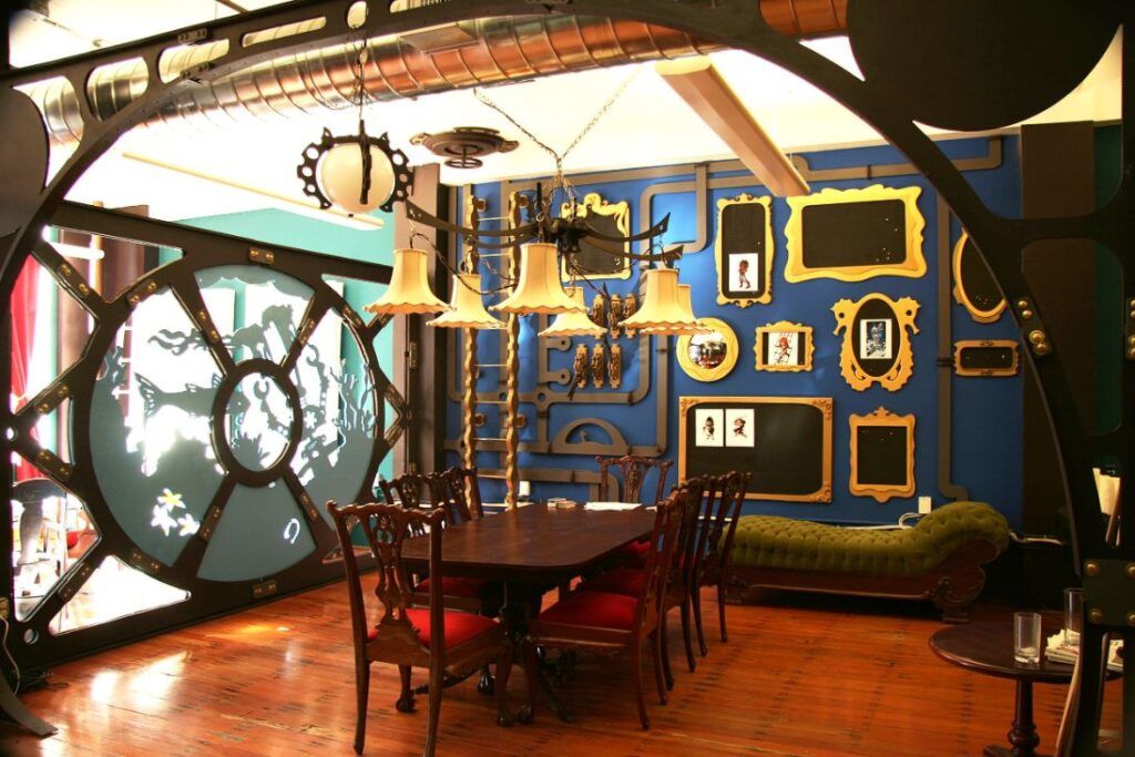 Three Rings steampunk office back wall
