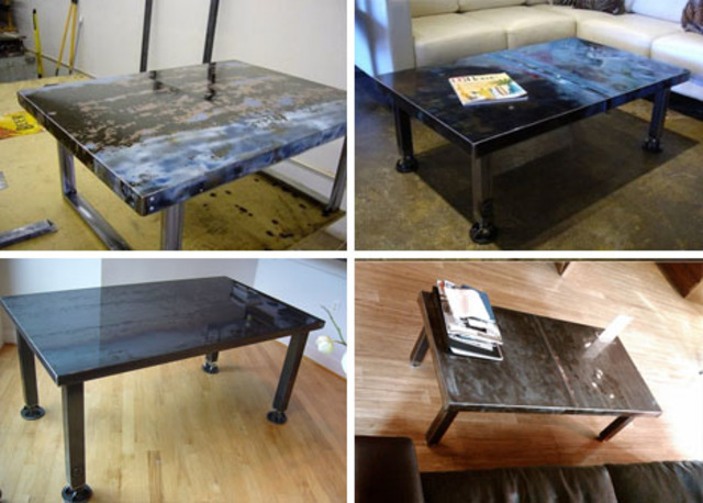 old cars recycled into tables