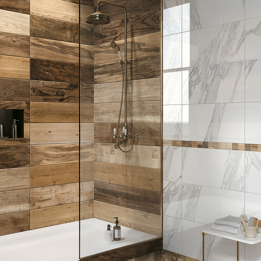 Mirage faux wood tiles in shower