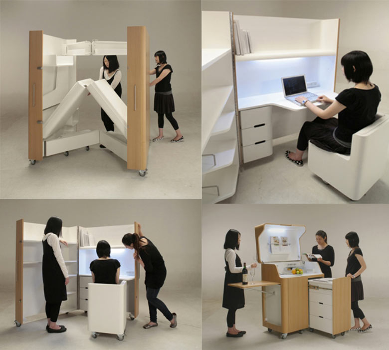 Foldable rooms in boxes by Toshihiko suzuki furniture