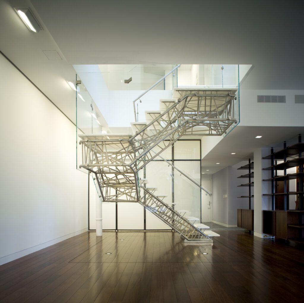 Genetic Stair metal and glass staircase sketchy