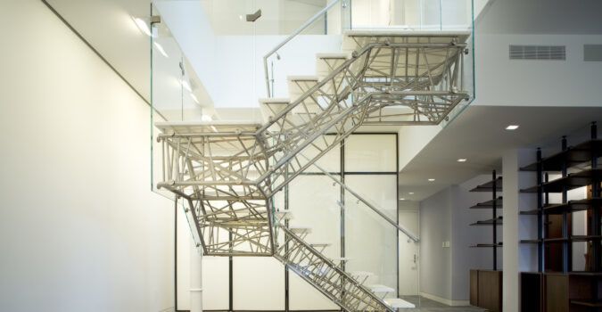 Genetic Stair metal and glass staircase sketchy