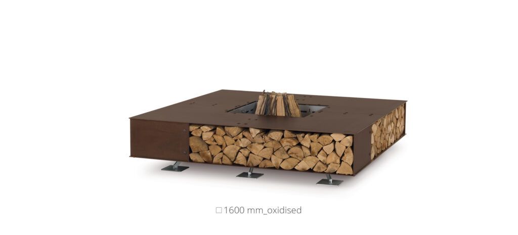 creative firepit square with wood storage