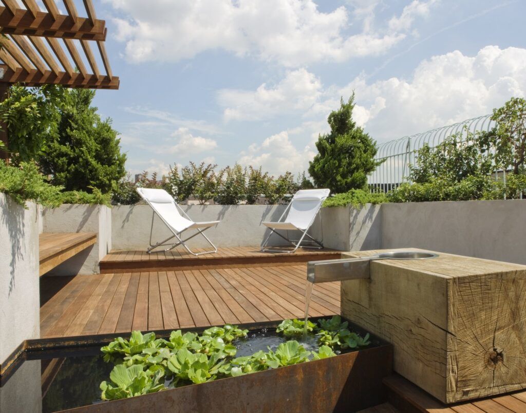 East Village rooftop garden water feature