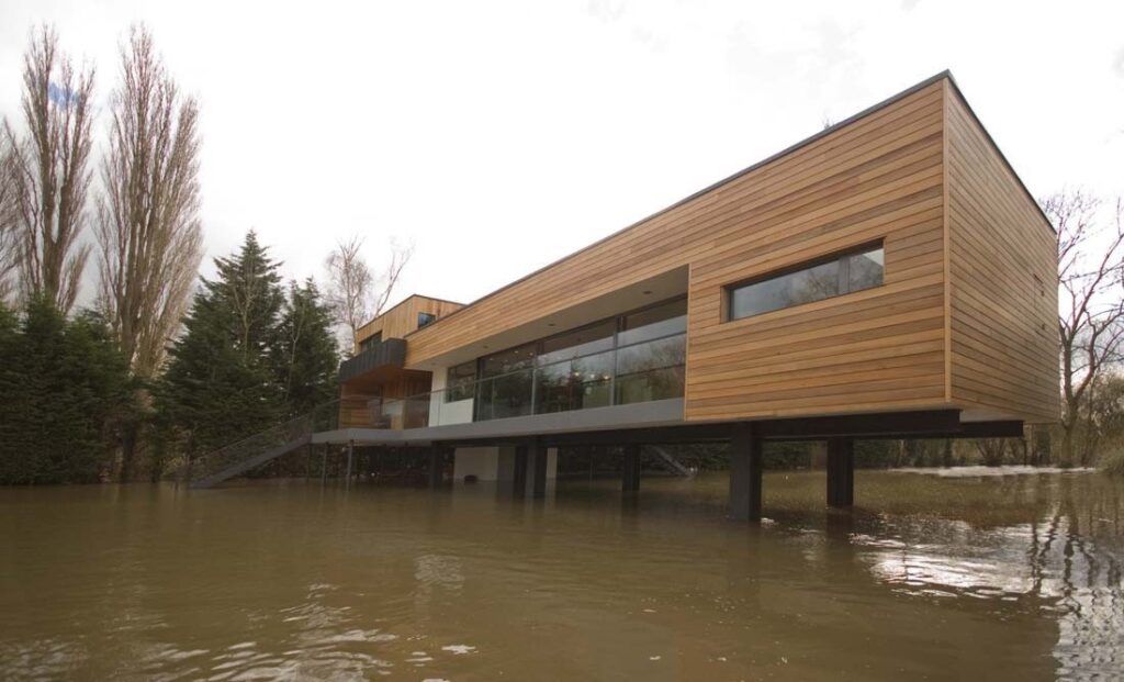 Elevated home in a flood plain stilts