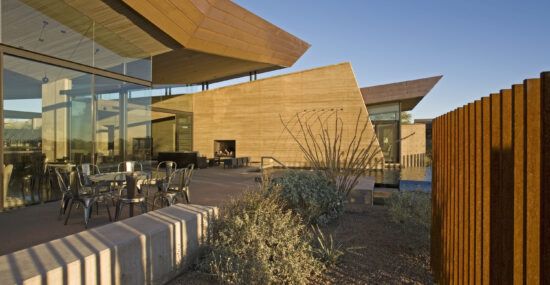 Modern rammed earth house dynamic shapes