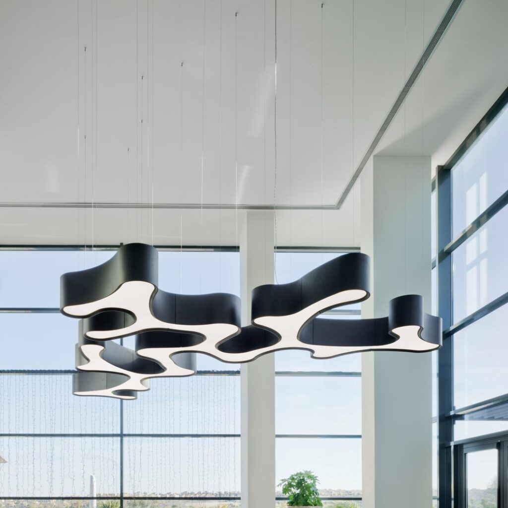 vibia ameba lamp in front of windows