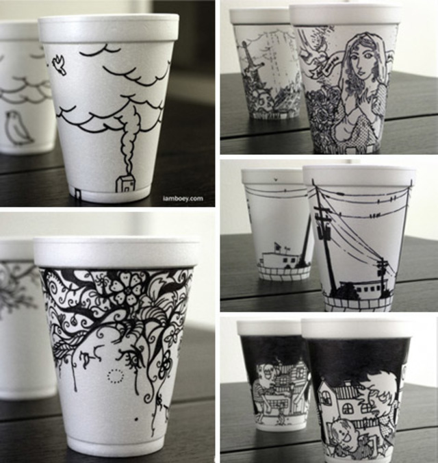 Drawing on cups with markers