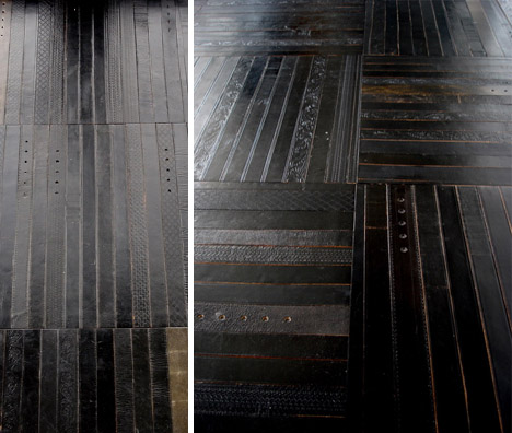 recycled leather belt flooring