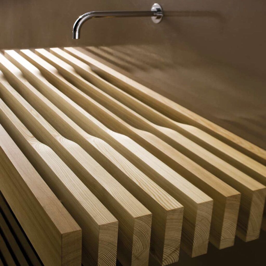 Rapsel Secret Bathroom wood shelves detail sink