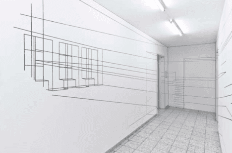 Perspective drawings on walls