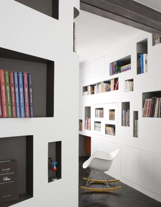 built in home library shelves