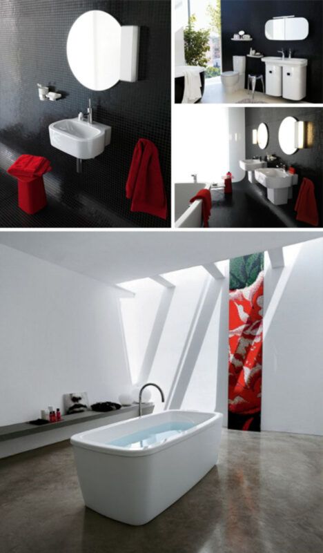 home bathroom design idea red black white 650