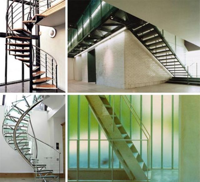 open glass metal wooden staircases