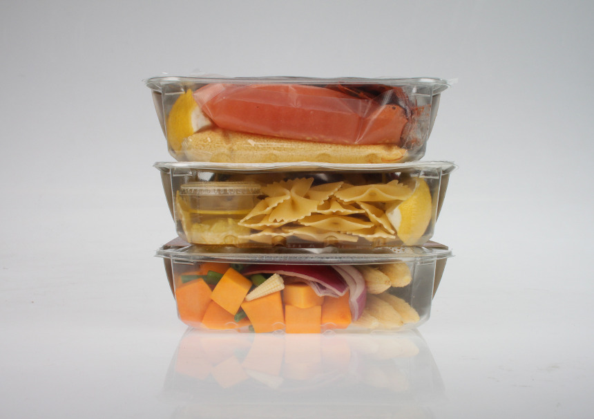 Clear packaging shows food inside