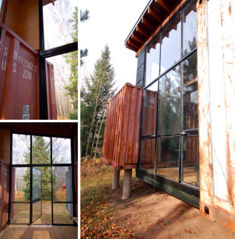 DIY home made of shipping containers big window