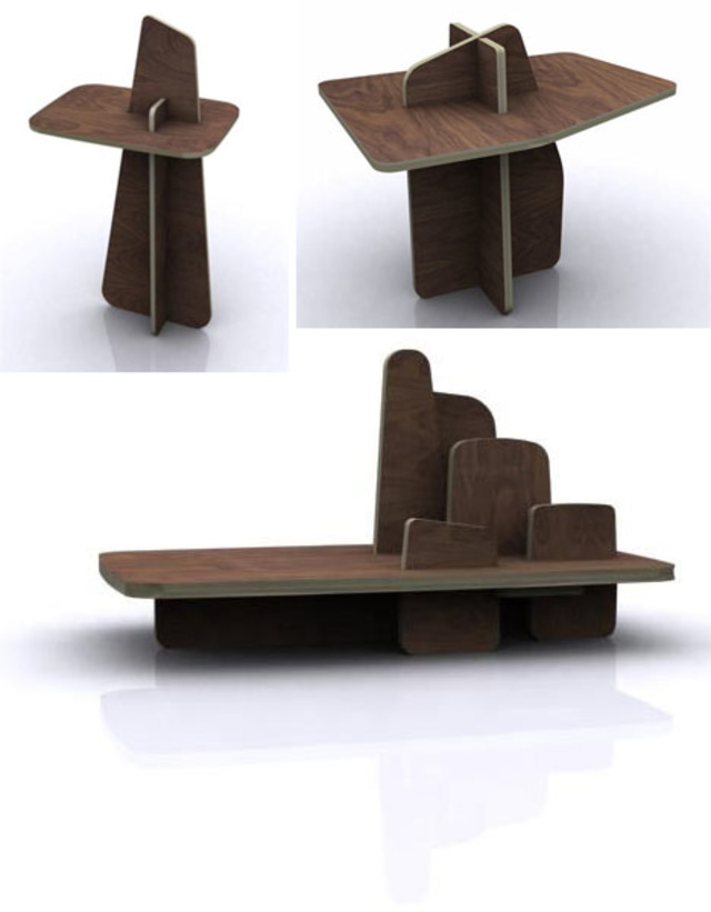 Flexible plywood furniture set