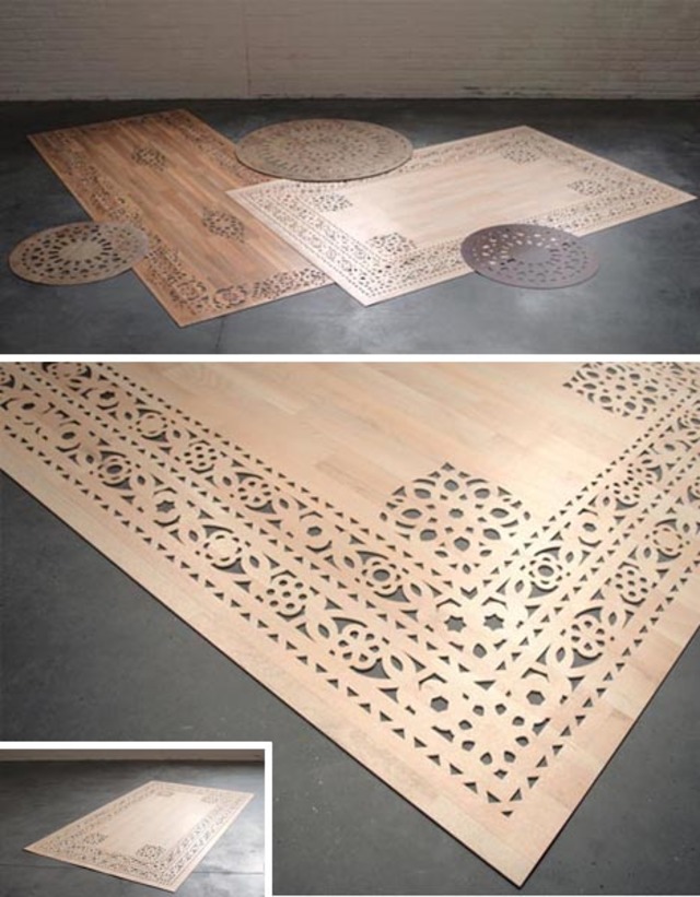 Fake wood pattern rugs