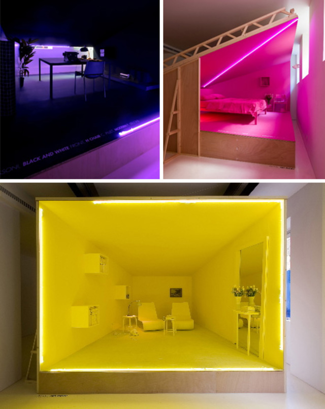 purple pink and yellow rooms