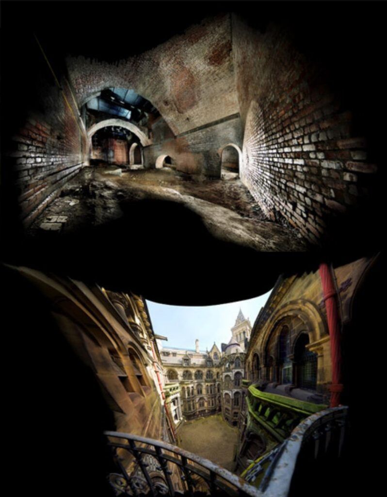 Parallel worlds city images spliced underground