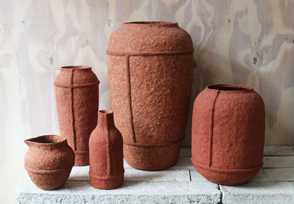 Recycled paper pulp objects Debbie Wijskamp red