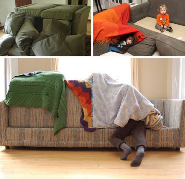 pillow and blanket forts built by kids
