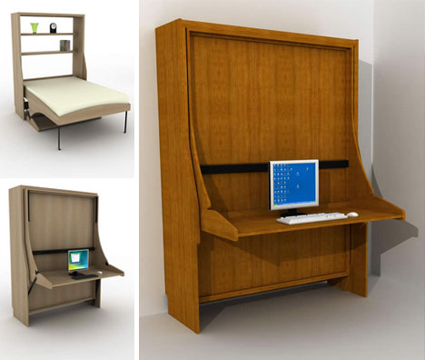 Fold Out Bed Conceals Messy Desks, Fold Up Bed That Turns Into Desk