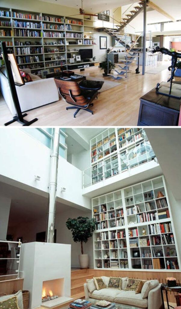 Floor to ceiling wall bookshelves