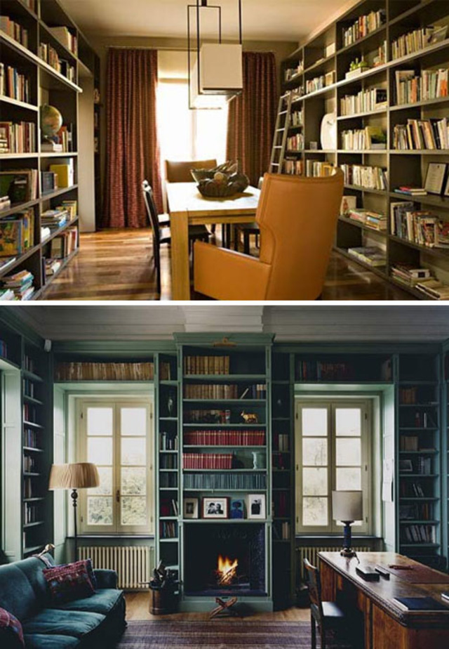 floor to ceiling classic dark bookshelves