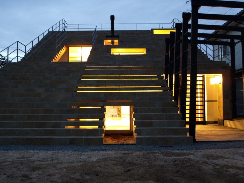Staircase house at night