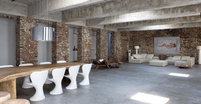 AABE Dusseldorf living area brick and concrete