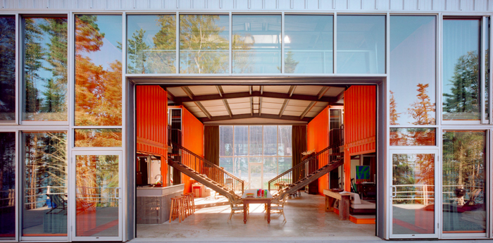 Shipping container house lobby