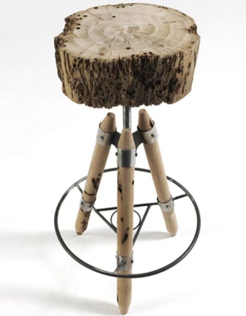raw wood metal stool