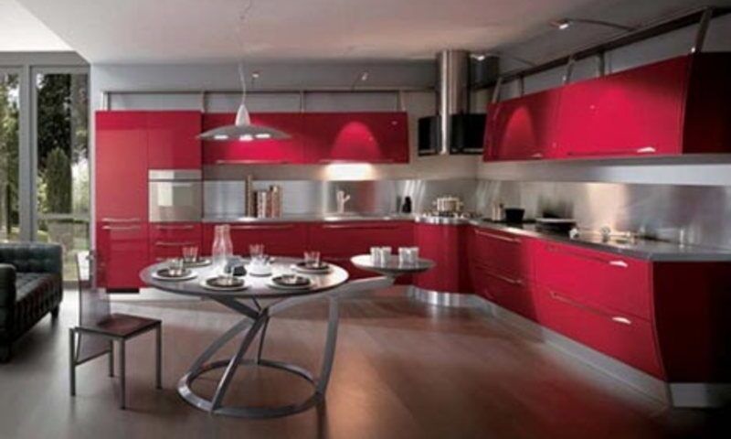 monochrome red kitchen