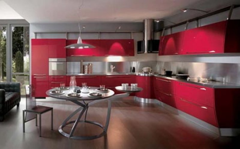 monochrome red kitchen