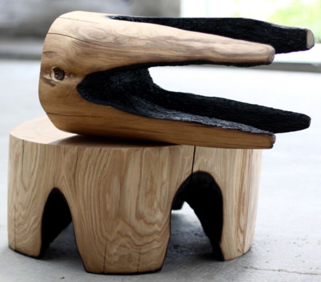 Log stools made with fire