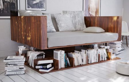 Younes Duret Floating Sofa Ransa with built-in bookcase
